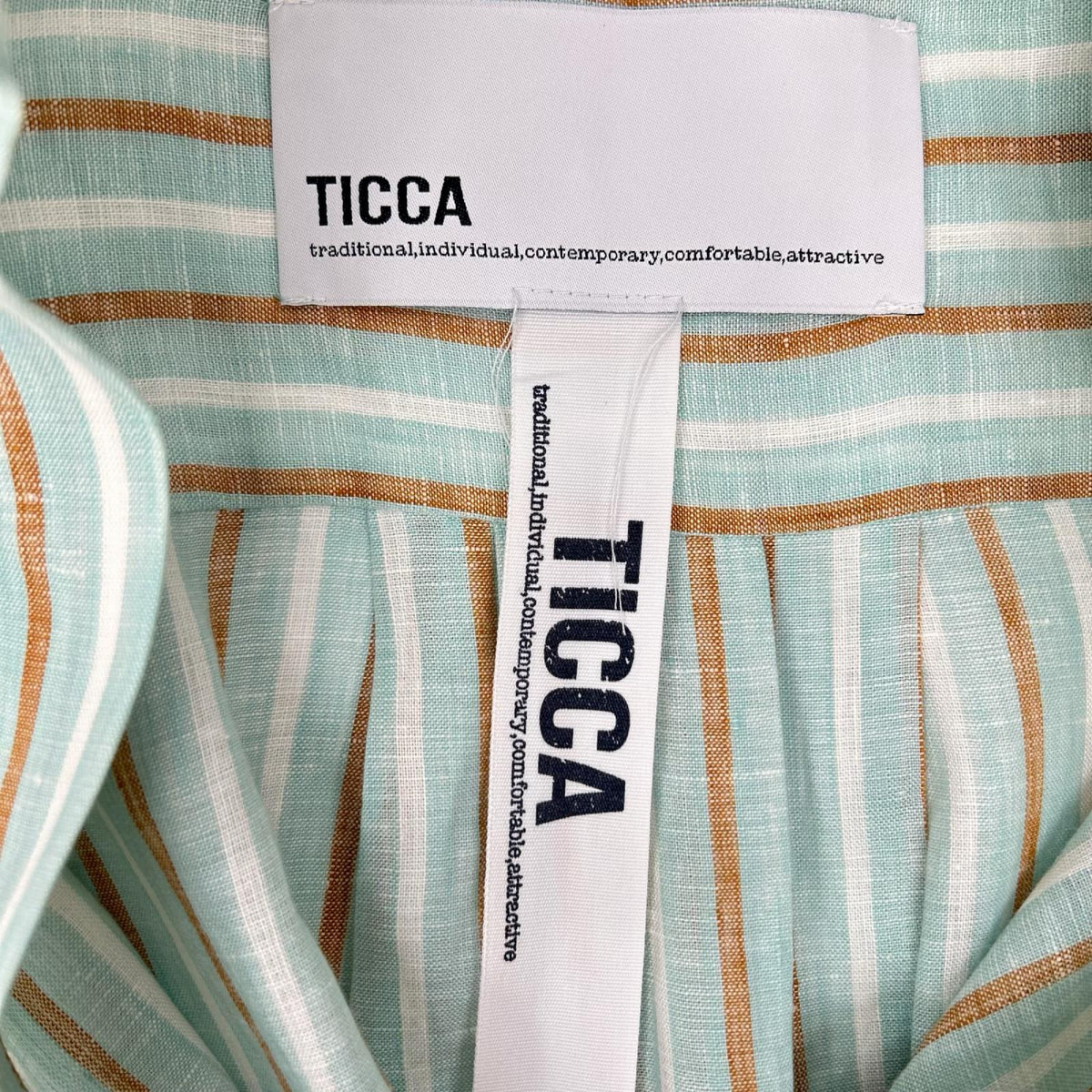 TICCA ティッカ ライトブルー マルチストライプ スキッパーシャツワンピース ワンピース