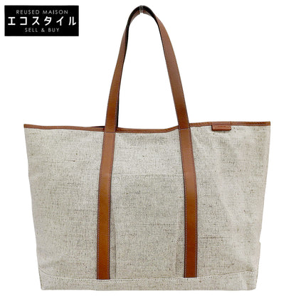 SLOW スロウ 美品 コットンブレンド/カーフ Cruiser-Tote Bag L トートバッグ メンズ ベージュ×ブラウン 858S98S トートバッグ