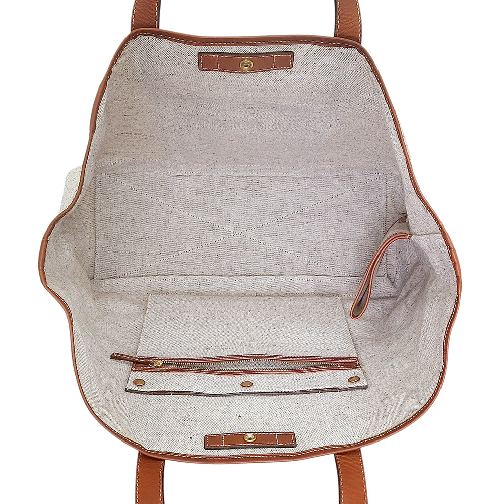 SLOW スロウ 美品 コットンブレンド/カーフ Cruiser-Tote Bag L トートバッグ メンズ ベージュ×ブラウン 858S98S トートバッグ