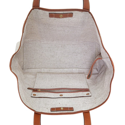 SLOW スロウ 美品 コットンブレンド/カーフ Cruiser-Tote Bag L トートバッグ メンズ ベージュ×ブラウン 858S98S トートバッグ