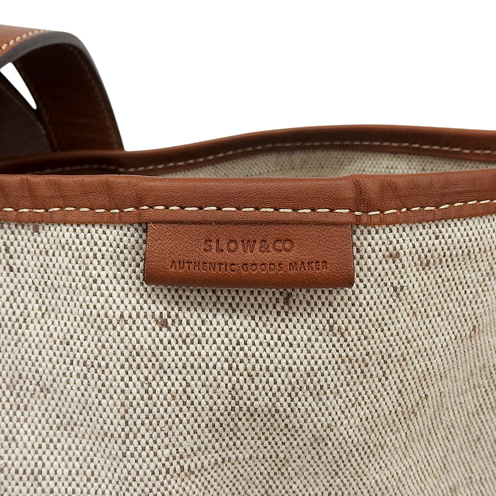 SLOW スロウ 美品 コットンブレンド/カーフ Cruiser-Tote Bag L トートバッグ メンズ ベージュ×ブラウン 858S98S トートバッグ
