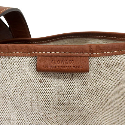 SLOW スロウ 美品 コットンブレンド/カーフ Cruiser-Tote Bag L トートバッグ メンズ ベージュ×ブラウン 858S98S トートバッグ