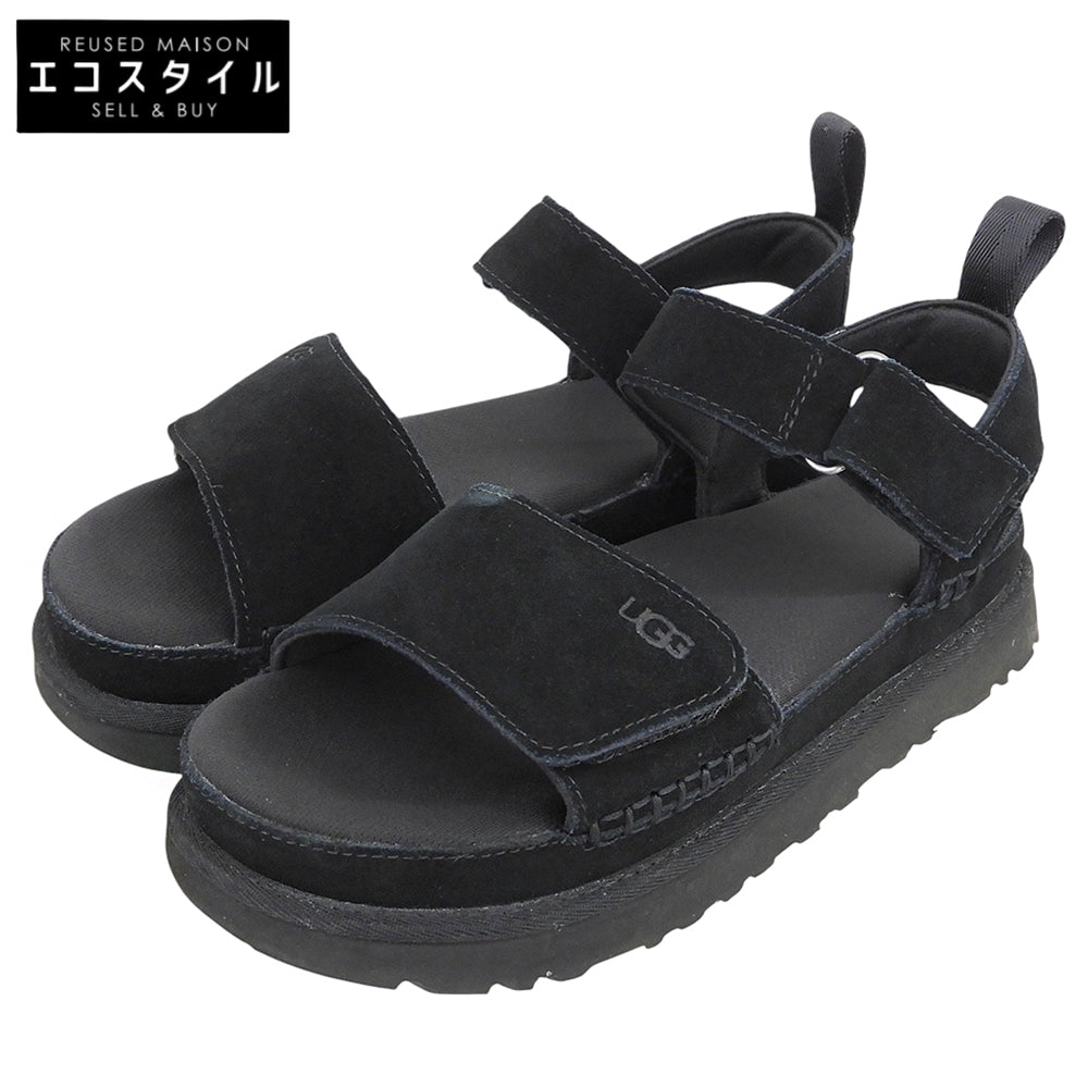 UGG アグ 美品 スエード GOLDENSTAR ゴールデンスター ストラップ プラットフォーム サンダル レディース ブラック 24cm 1136783 シューズ