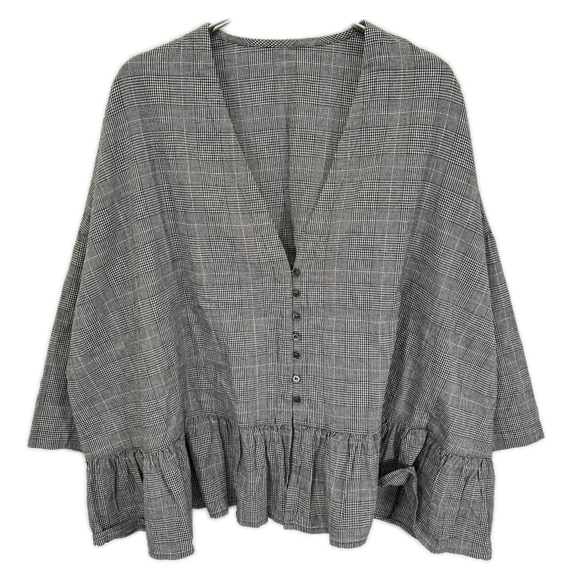 nest Robe ネストローブ 26SS 01262-1192 グレー コットンリネン グレンチェックフリルブラウス トップス