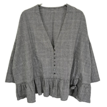 nest Robe ネストローブ 26SS 01262-1192 グレー コットンリネン グレンチェックフリルブラウス トップス