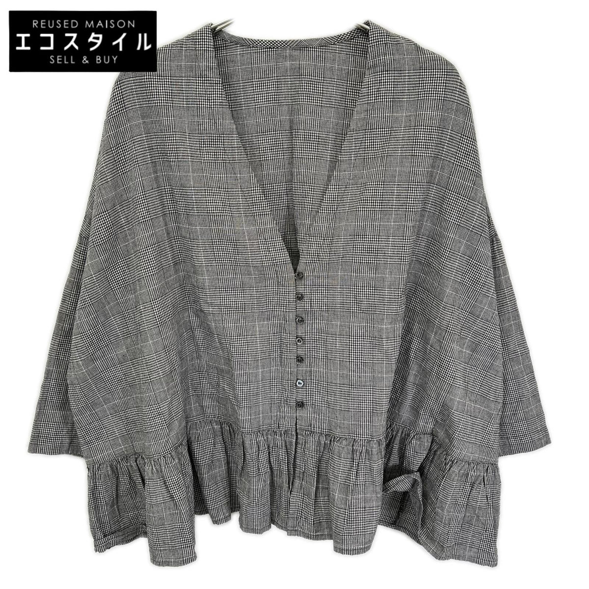 nest Robe ネストローブ 26SS 01262-1192 グレー コットンリネン グレンチェックフリルブラウス トップス