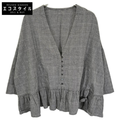 nest Robe ネストローブ 26SS 01262-1192 グレー コットンリネン グレンチェックフリルブラウス トップス