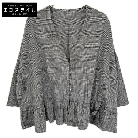 nest Robe ネストローブ 26SS 01262-1192 グレー コットンリネン グレンチェックフリルブラウス トップス
