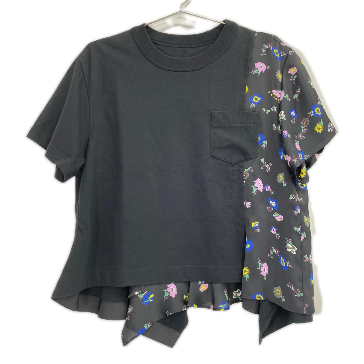 sacai サカイ 26SS 26-08389 ブラック コットン フローラルプリント ドッキングパネルカットソー トップス