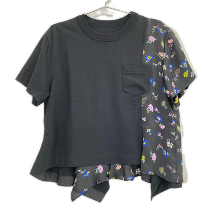 sacai サカイ 26SS 26-08389 ブラック コットン フローラルプリント ドッキングパネルカットソー トップス