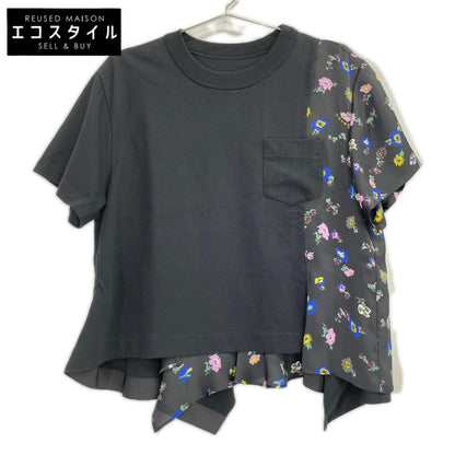 sacai サカイ 26SS 26-08389 ブラック コットン フローラルプリント ドッキングパネルカットソー トップス