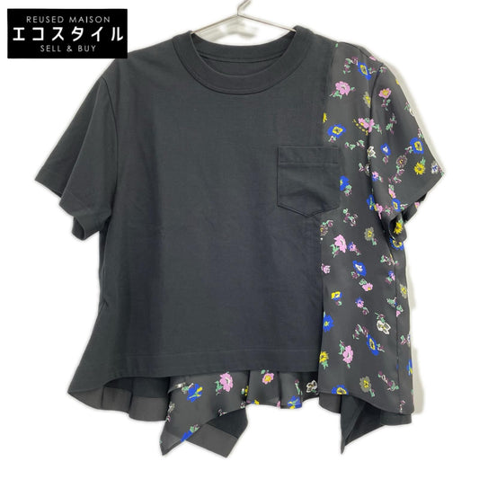 sacai サカイ 26SS 26-08389 ブラック コットン フローラルプリント ドッキングパネルカットソー トップス