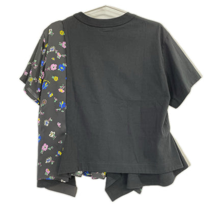 sacai サカイ 26SS 26-08389 ブラック コットン フローラルプリント ドッキングパネルカットソー トップス