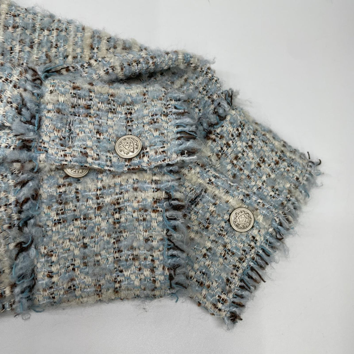 MARMORS マルモア 24AW ブルー tweed fringe shirt シャツ トップス