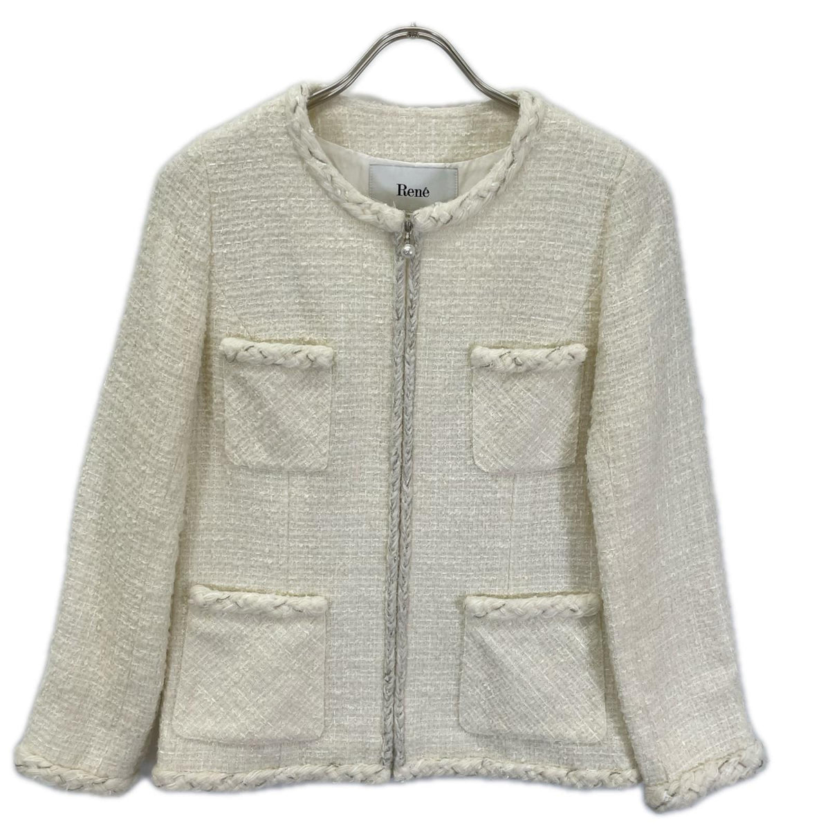Rene ルネ 6343020 23AW アイボリー ツイードノーカラージャケット ジャケット
