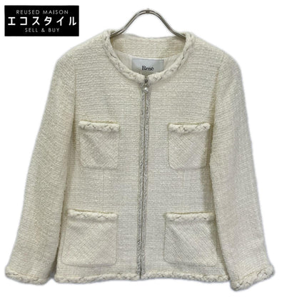 Rene ルネ 6343020 23AW アイボリー ツイードノーカラージャケット ジャケット