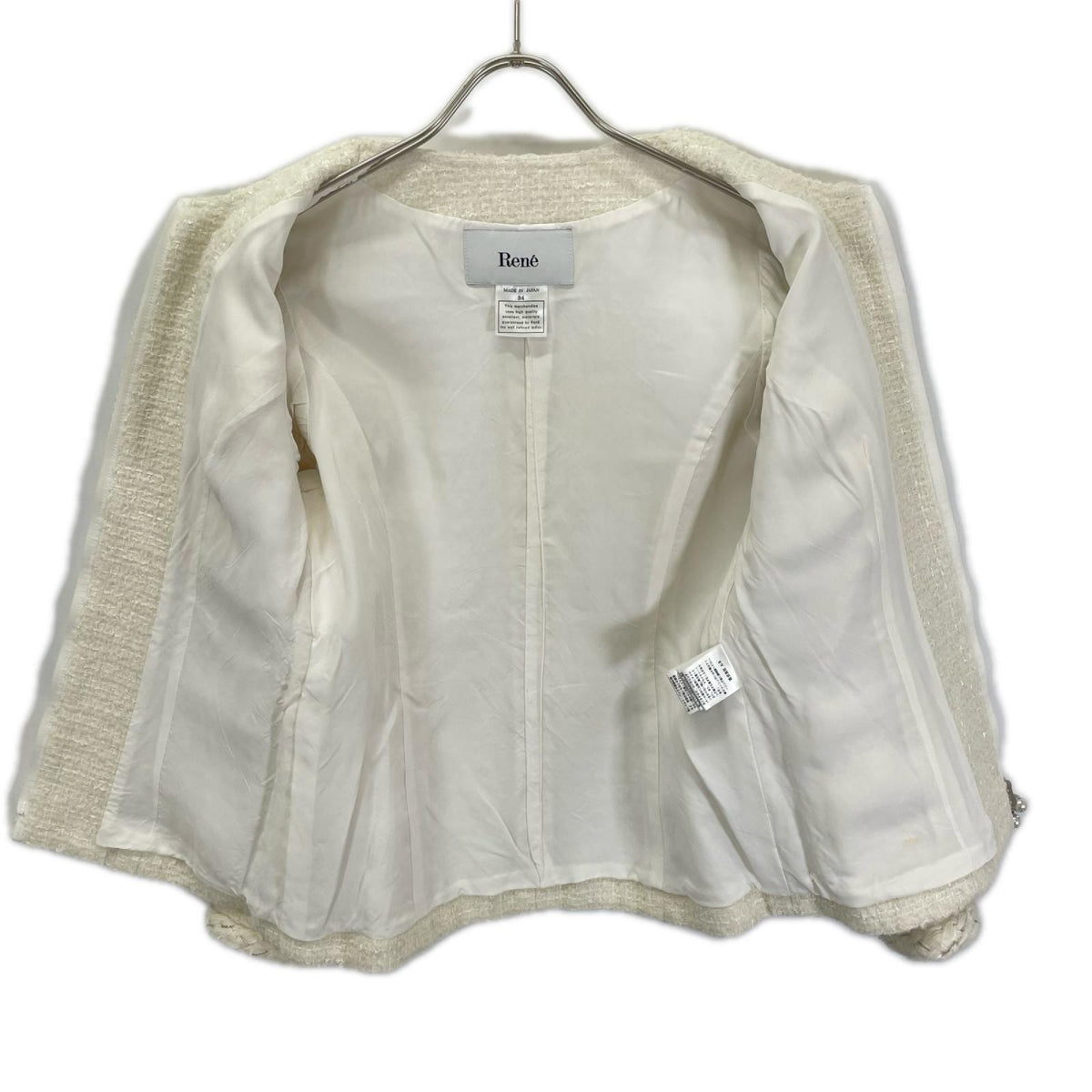 Rene ルネ 6343020 23AW アイボリー ツイードノーカラージャケット ジャケット