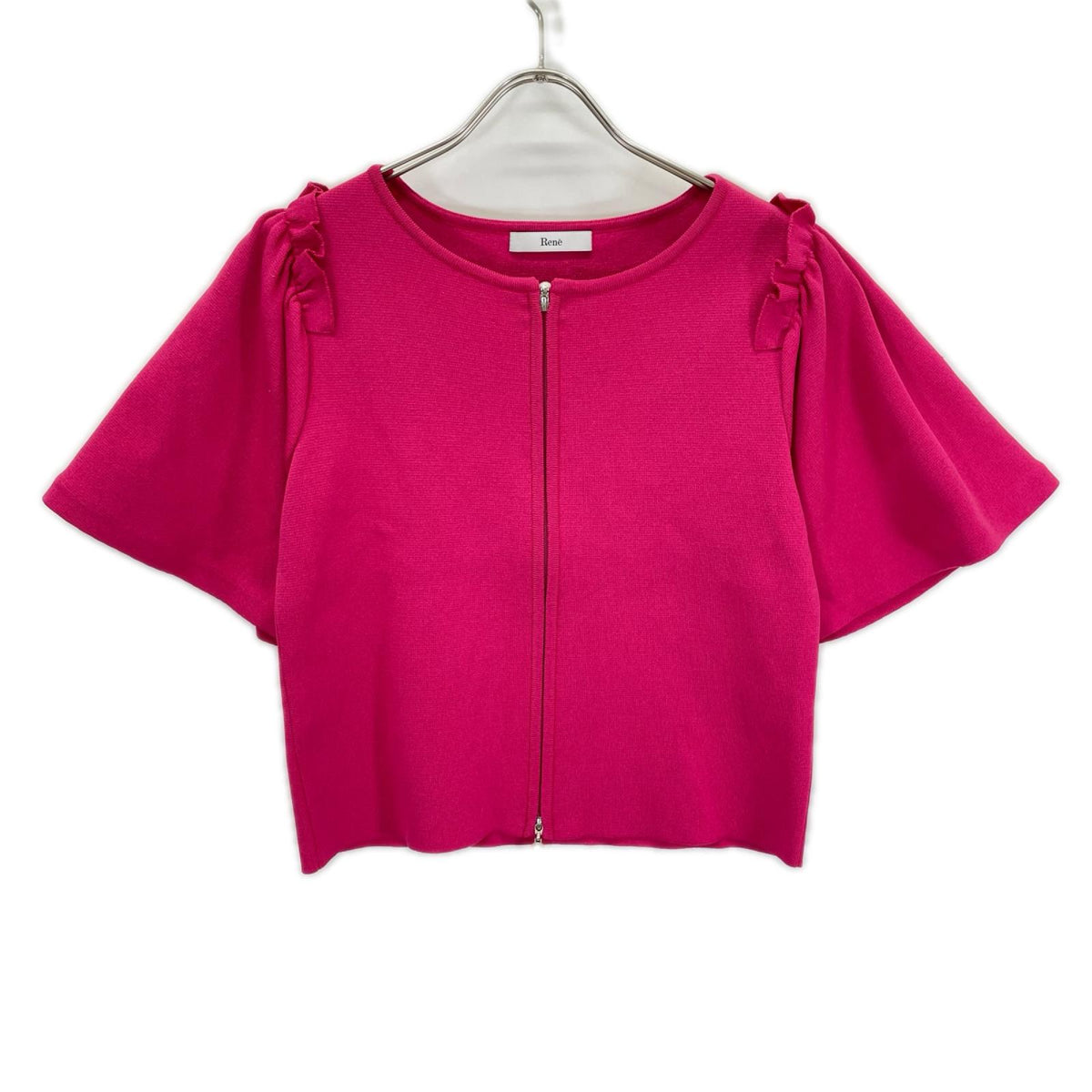 Rene ルネ 6322190A 23SS ピンク パフスリーブ ダブルジップニットジャケット ジャケット