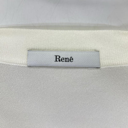 Rene ルネ 6132310 21AW ホワイト Vネック パールボタン 長袖リボンニットカーディガン トップス