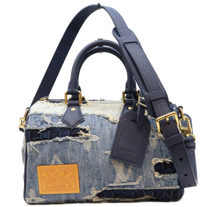 LOUIS VUITTON ルイヴィトン M15276 ダミエデニム×モノグラム ストーンウォッシュパッチワーク 襤褸刺し子 スピーディバンドリエール25 ボストンバッグ ショルダーバッグ
