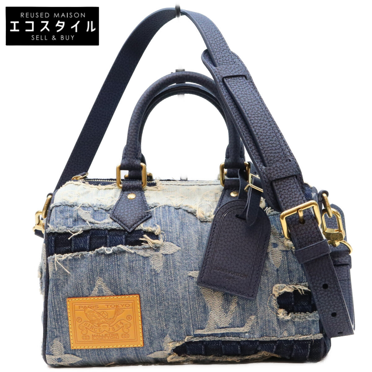 LOUIS VUITTON ルイヴィトン M15276 ダミエデニム×モノグラム ストーンウォッシュパッチワーク 襤褸刺し子 スピーディバンドリエール25 ボストンバッグ ショルダーバッグ