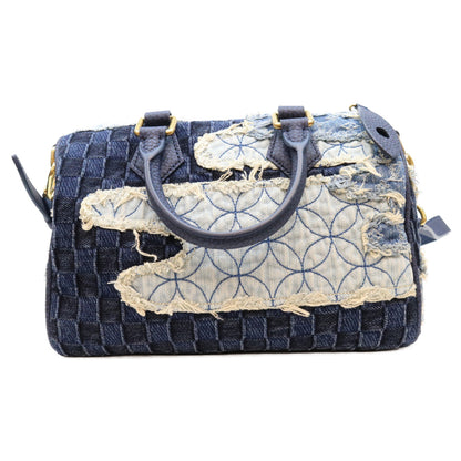 LOUIS VUITTON ルイヴィトン M15276 ダミエデニム×モノグラム ストーンウォッシュパッチワーク 襤褸刺し子 スピーディバンドリエール25 ボストンバッグ ショルダーバッグ