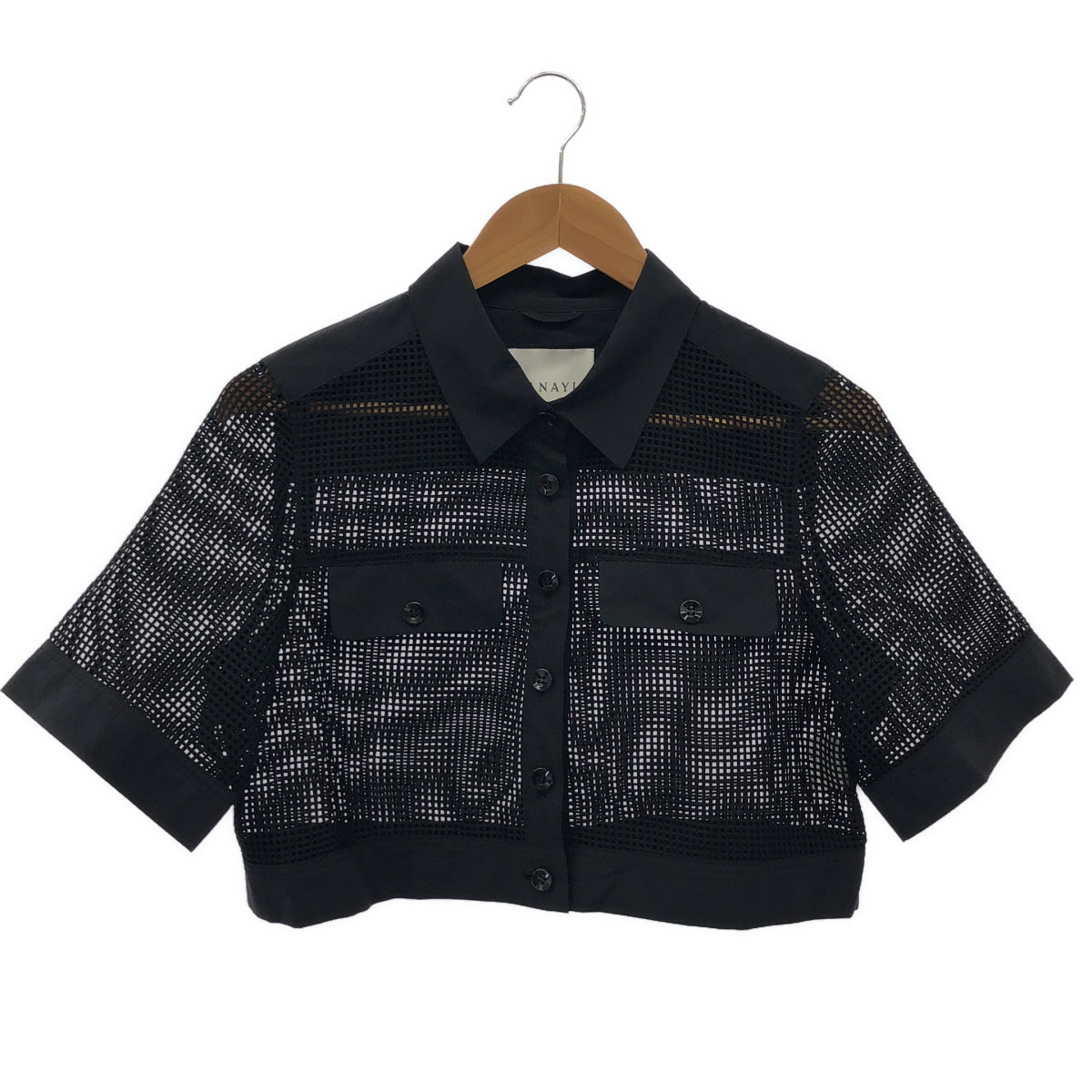 ANAYI アナイ 10261110360 26年製 ブラック メッシュラッセル5分袖シャツブルゾン トップス