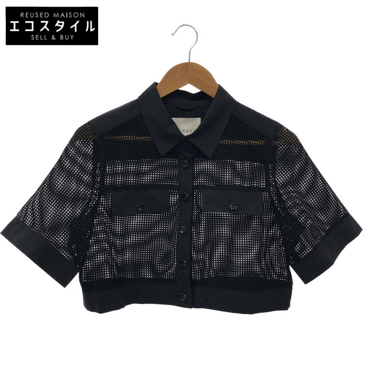 ANAYI アナイ 10261110360 26年製 ブラック メッシュラッセル5分袖シャツブルゾン トップス