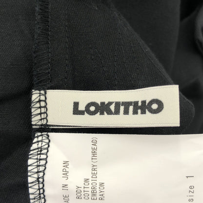LOKITHO ロキト ブラック サイド花柄刺繍 2タック ワイドパンツ ボトムス