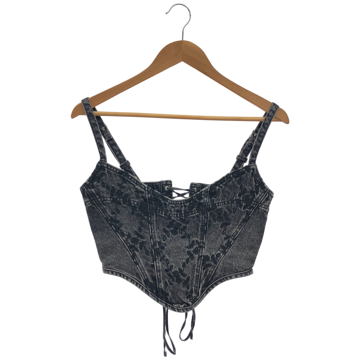 FETICO フェティコ FTC244ー0102 24AW ブラック FLOWER EMBROIDERED DENIM BUSTIER ビスチェ トップス