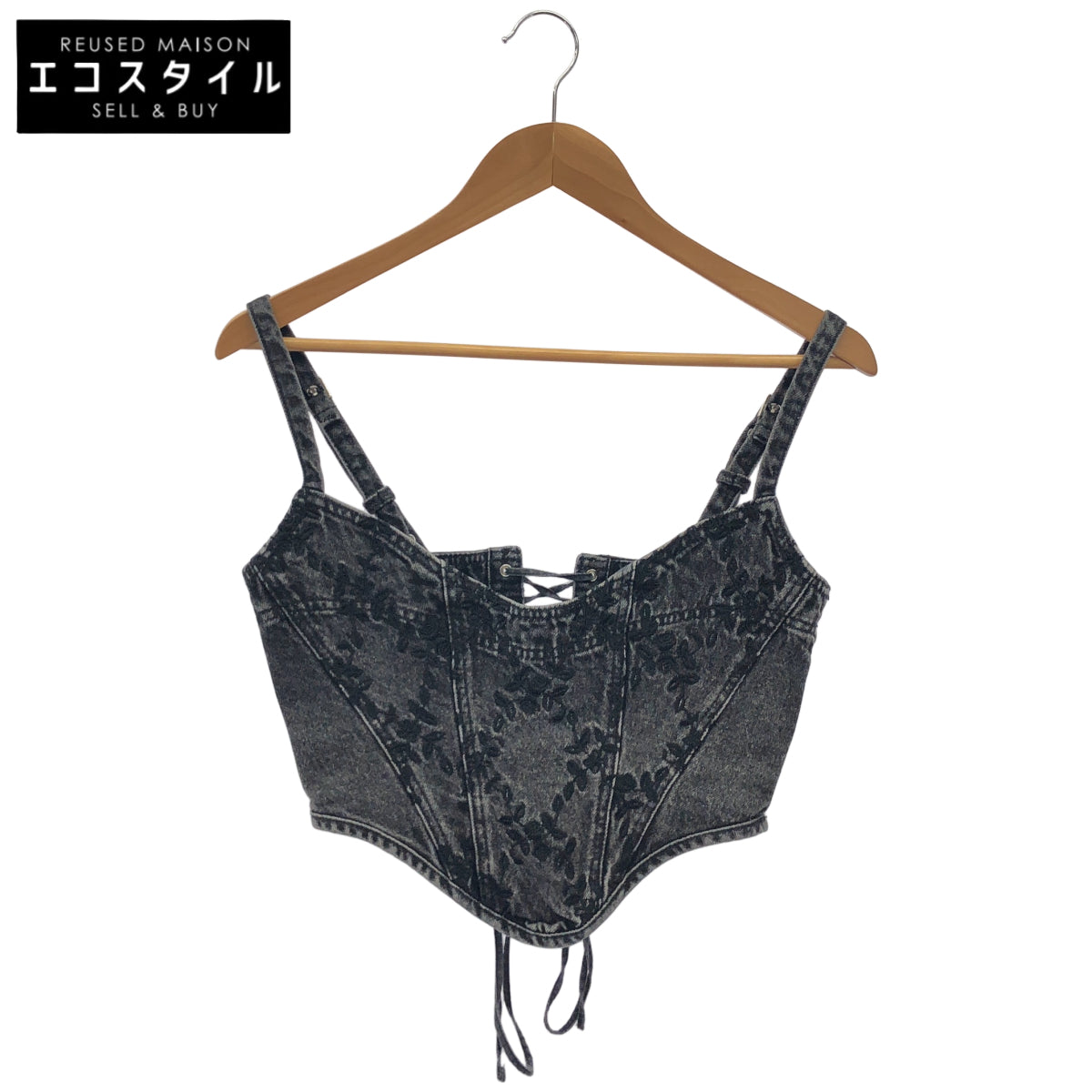 FETICO フェティコ FTC244ー0102 24AW ブラック FLOWER EMBROIDERED DENIM BUSTIER ビスチェ トップス