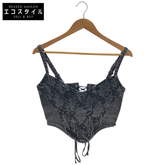 FETICO フェティコ FTC244ー0102 24AW ブラック FLOWER EMBROIDERED DENIM BUSTIER ビスチェ トップス