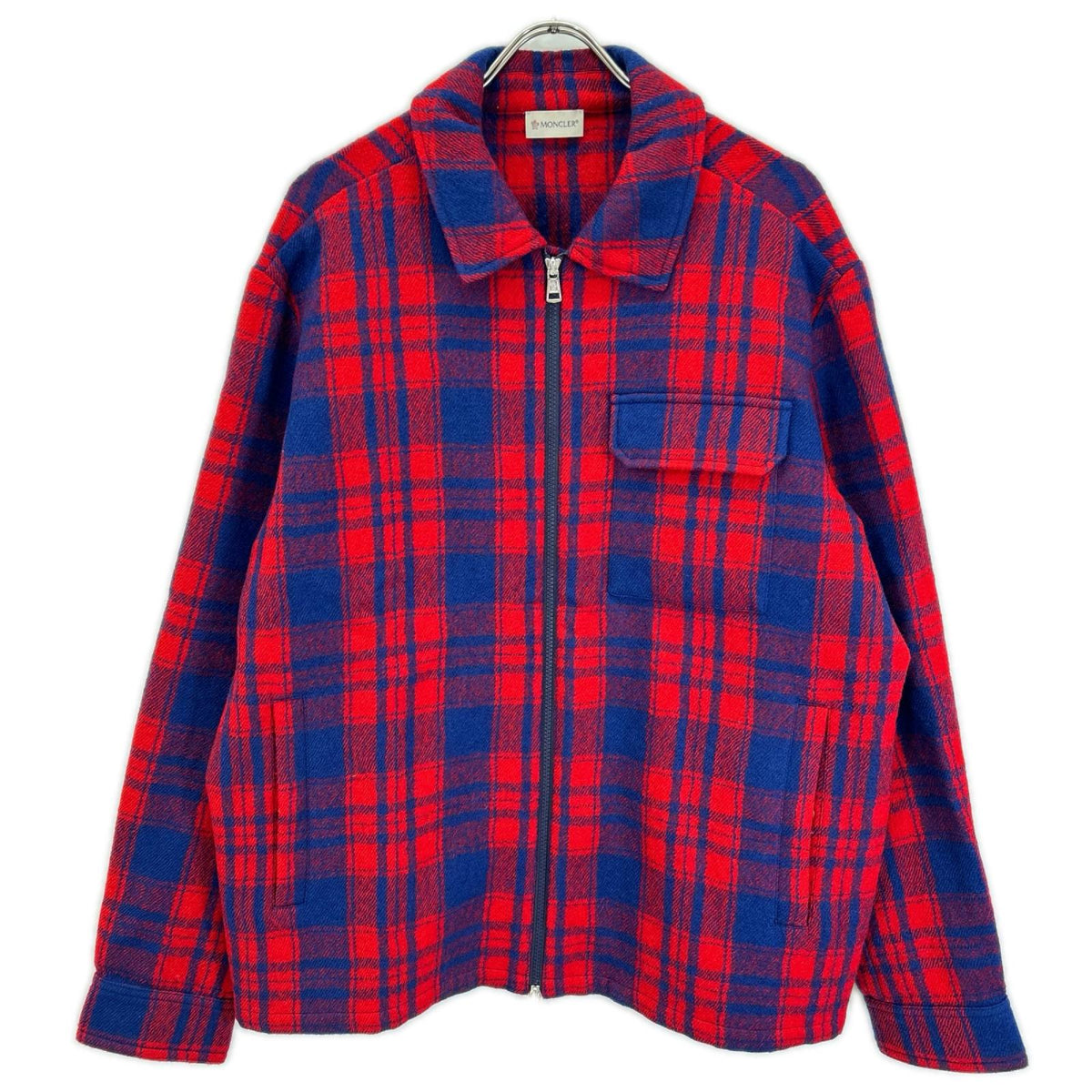 MONCLER モンクレール 23AW CAMICIA レッド×ブルー ラムウール ロゴワッペン W-ZIP チェックシャツジャケット ジャケット