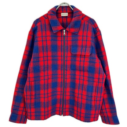 MONCLER モンクレール 23AW CAMICIA レッド×ブルー ラムウール ロゴワッペン W-ZIP チェックシャツジャケット ジャケット