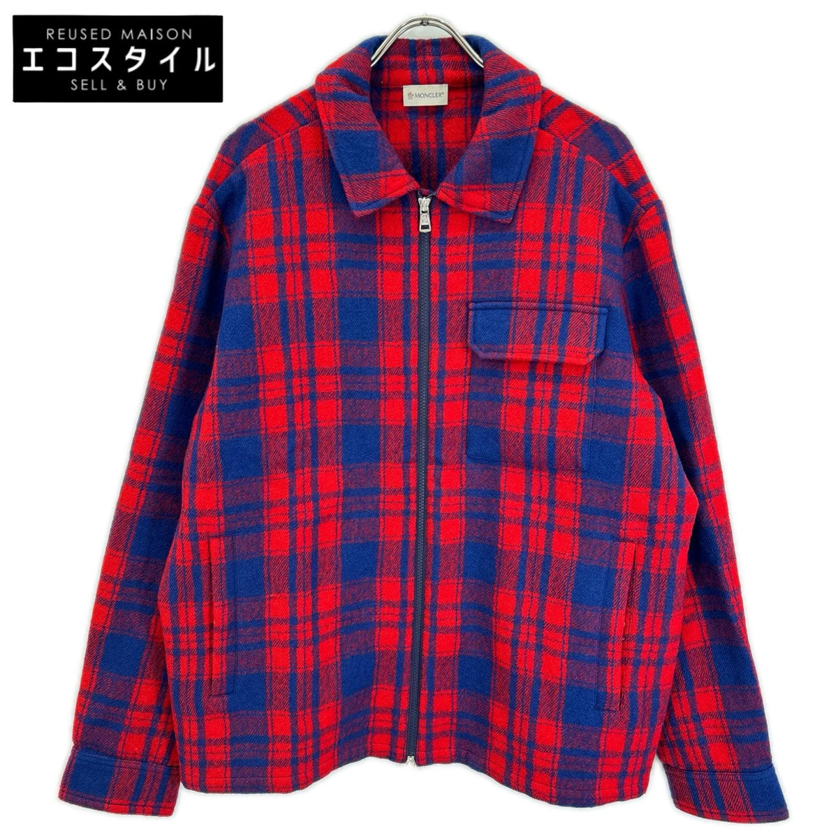 MONCLER モンクレール 23AW CAMICIA レッド×ブルー ラムウール ロゴワッペン W-ZIP チェックシャツジャケット ジャケット