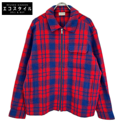 MONCLER モンクレール 23AW CAMICIA レッド×ブルー ラムウール ロゴワッペン W-ZIP チェックシャツジャケット ジャケット