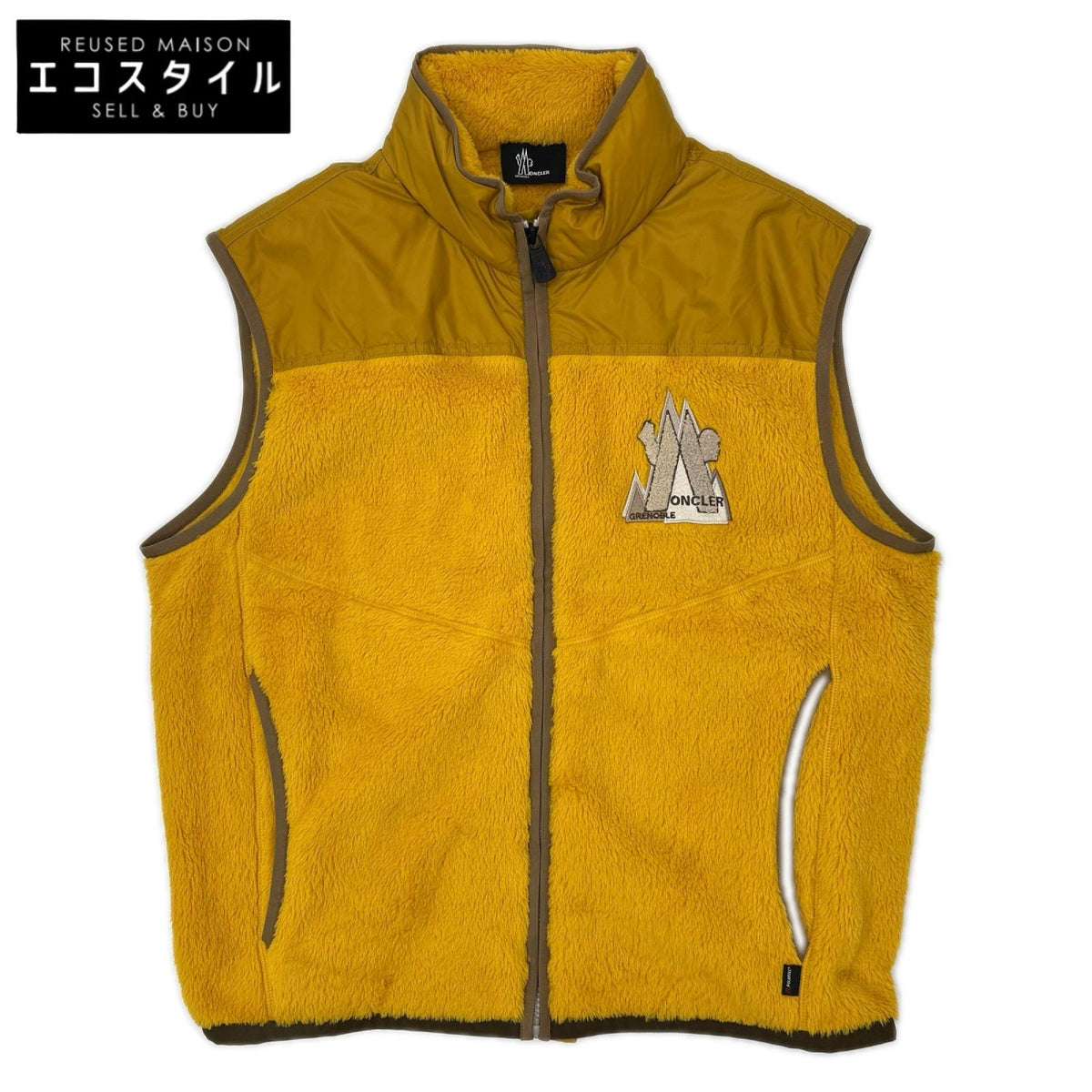 MONCLER モンクレール 【GRENOBLE】24AW イエロー マウンテンモチーフロゴ ポーラーテック フリースベスト/ジレ ベスト