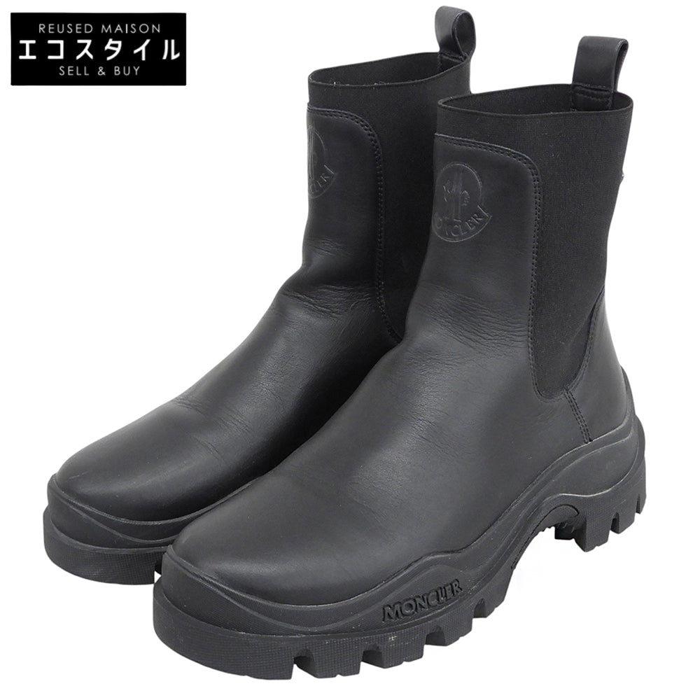 MONCLER モンクレール 美品 LAURE エンボスロゴ カラビナチャーム レザー サイドゴアブーツ シューズ メンズ 黒 ブラック 38 シューズ