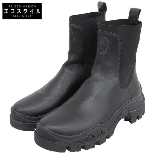 MONCLER モンクレール 美品 LAURE エンボスロゴ カラビナチャーム レザー サイドゴアブーツ シューズ メンズ 黒 ブラック 38 シューズ