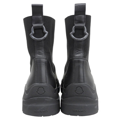 MONCLER モンクレール 美品 LAURE エンボスロゴ カラビナチャーム レザー サイドゴアブーツ シューズ メンズ 黒 ブラック 38 シューズ