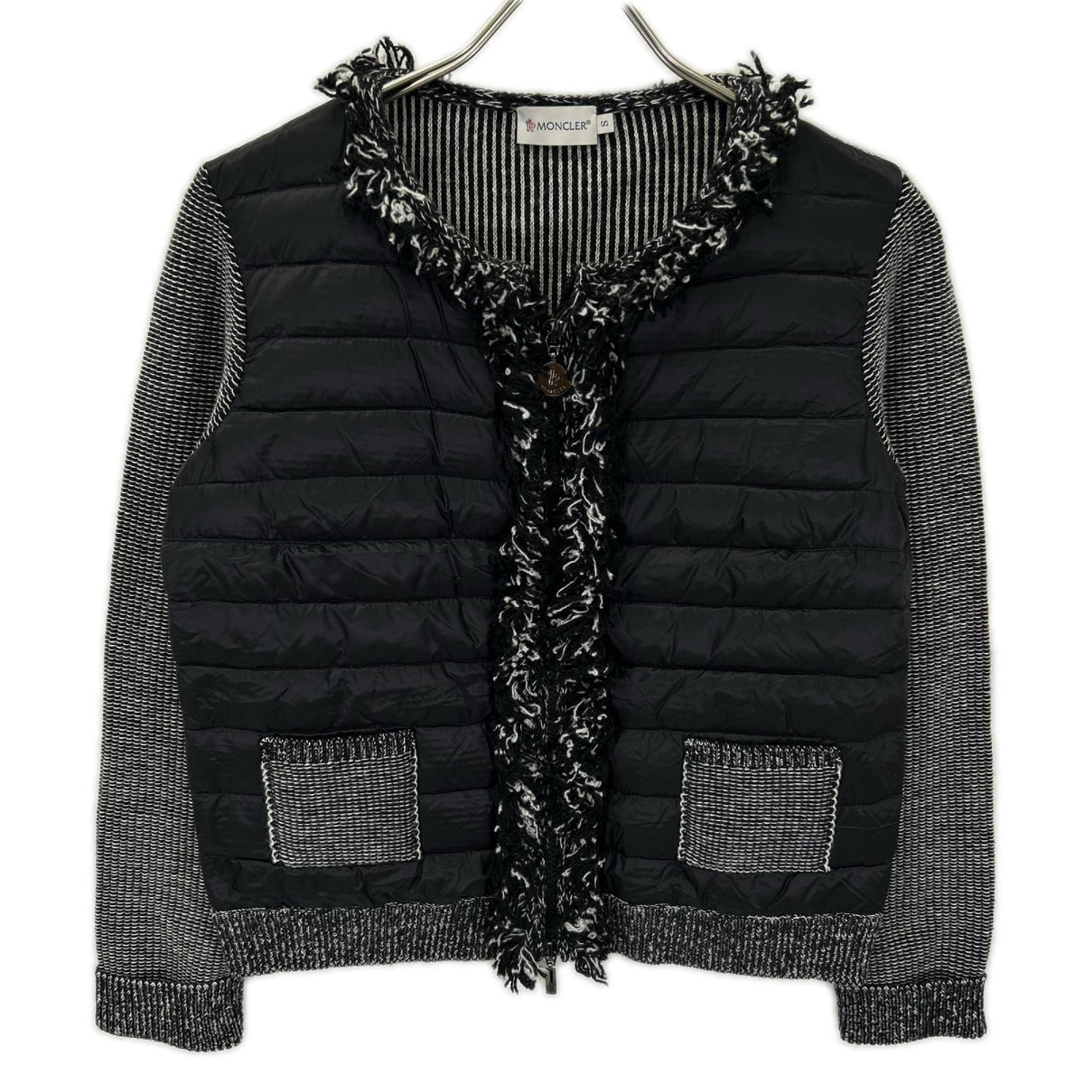 MONCLER モンクレール 420939463300 ブラック×グレー フリンジ ALLA COREANA ニット切り替え ジャケット ジャケット