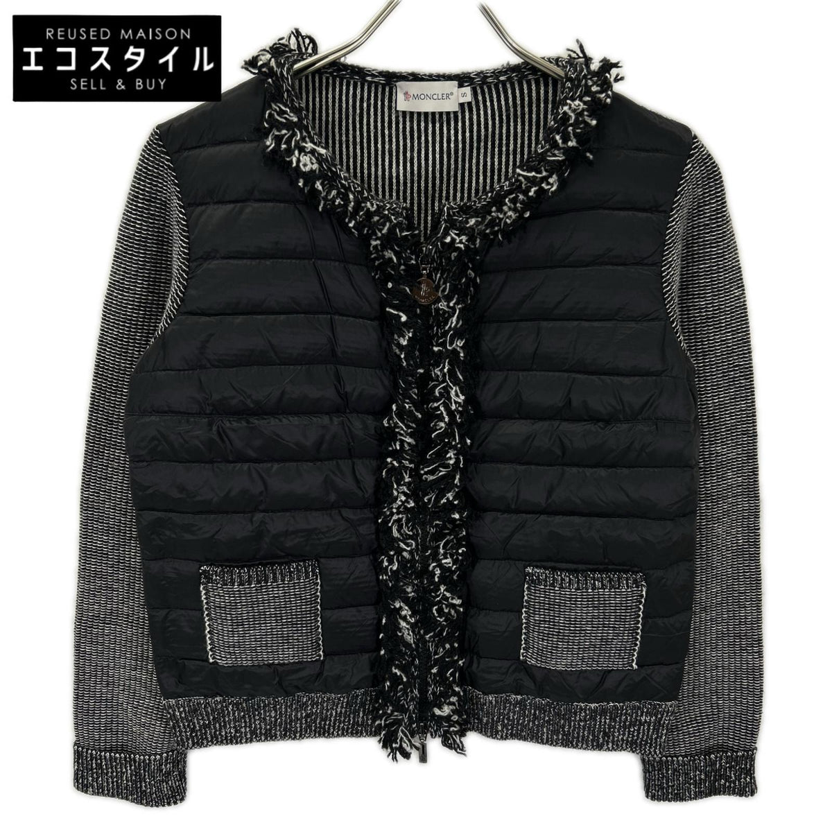 MONCLER モンクレール 420939463300 ブラック×グレー フリンジ ALLA COREANA ニット切り替え ジャケット ジャケット