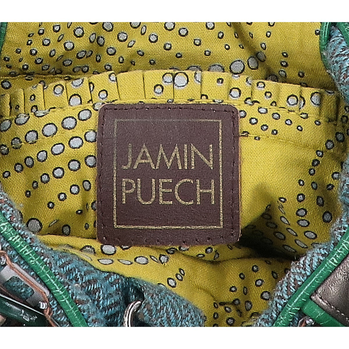 JAMIN PUECH ジャマンピュエッシュ スパンコール ビーズ装飾 メタリックレザー/ファブリック ハンドバッグ