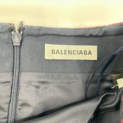 BALENCIAGA バレンシアガ 518170 レッド ウール チェックアシンメトリーロングスカート スカート