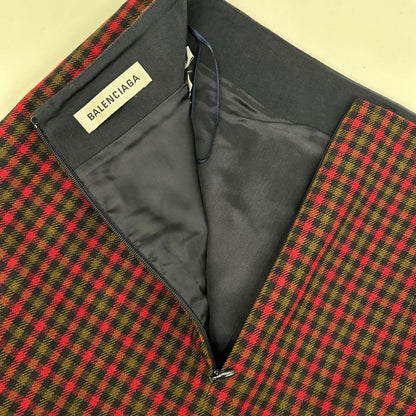 BALENCIAGA バレンシアガ 518170 レッド ウール チェックアシンメトリーロングスカート スカート