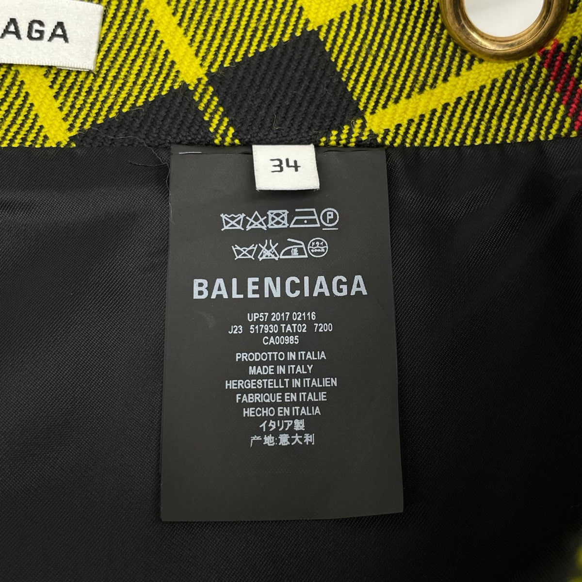 BALENCIAGA バレンシアガ 517985　イエロー ウール タータンチェックミディアムスカート スカート