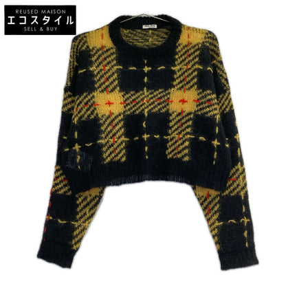 MIUMIU ミュウミュウ MML269 19年製 イエロー モヘヤ チェッククロップドニット トップス