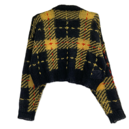 MIUMIU ミュウミュウ MML269 19年製 イエロー モヘヤ チェッククロップドニット トップス