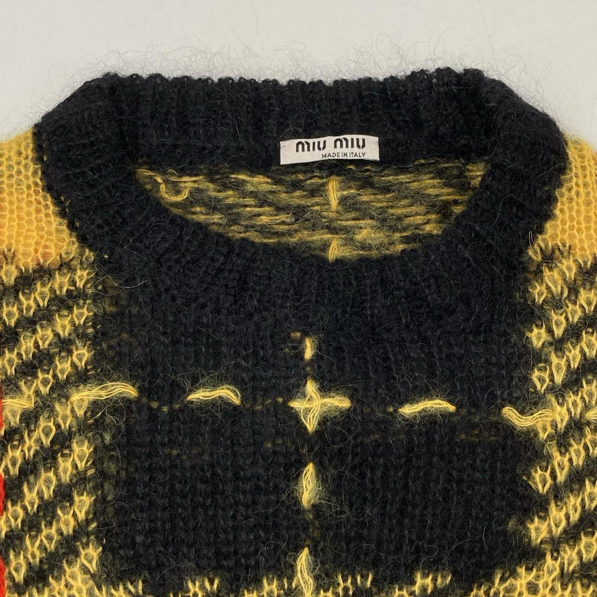 MIUMIU ミュウミュウ MML269 19年製 イエロー モヘヤ チェッククロップドニット トップス
