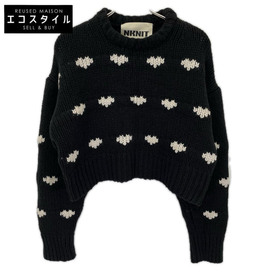 NKNIT ンニット NKNIT24AW-009-1 ブラック×ホワイト ウール混 Heart pattern クロップドニットプルオーバー トップス